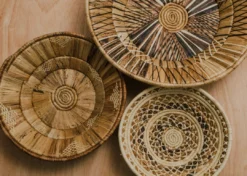 KAZI Banana Bark And Raffia Cross Stitch Large Wall Bowl Home Goods