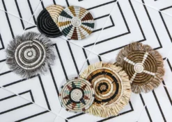 KAZI Banana Bark + Raffia Fringed Coasters Home Goods