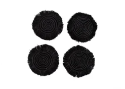 KAZI Home Goods Black Fringed Raffia Coasters