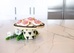 KAZI Home Goods Black + Natural Raffia Cake Stand