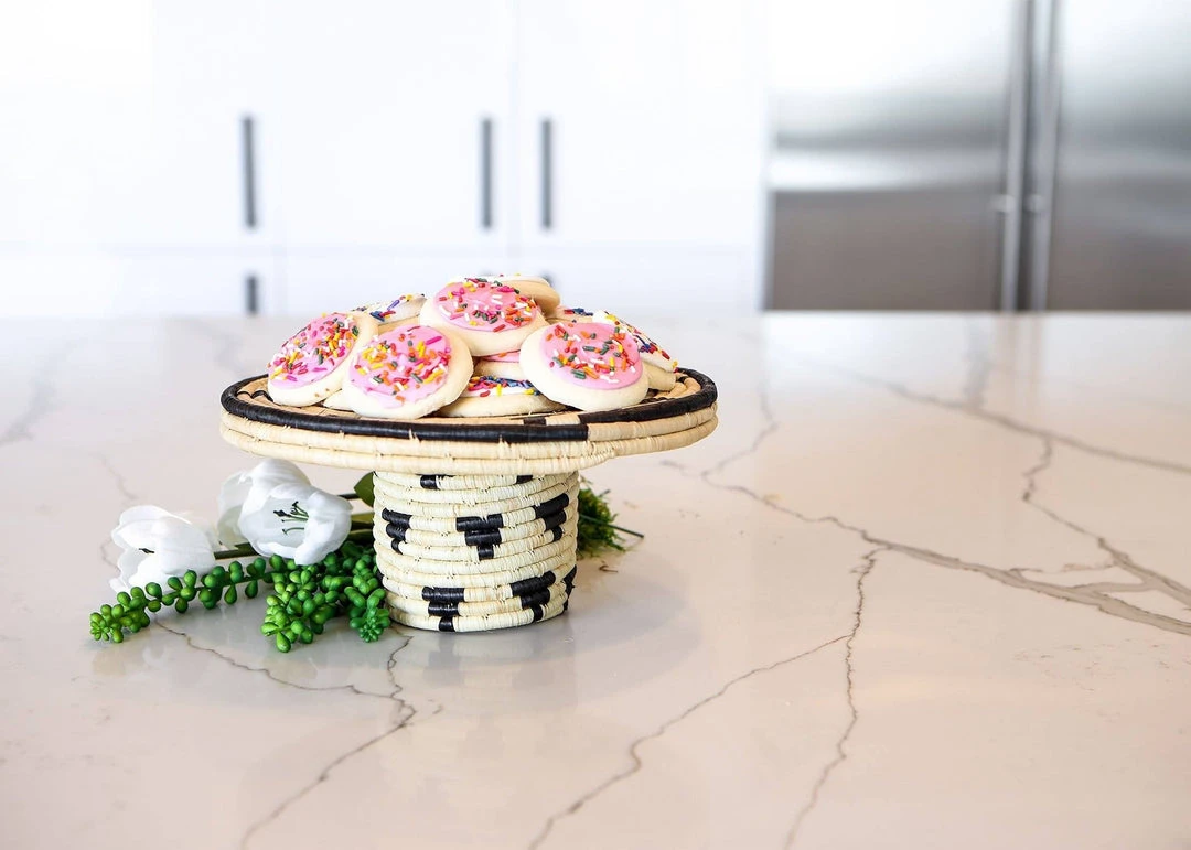 KAZI Home Goods Black + Natural Raffia Cake Stand 4 KAZI Home Goods Black + Natural Raffia Cake Stand