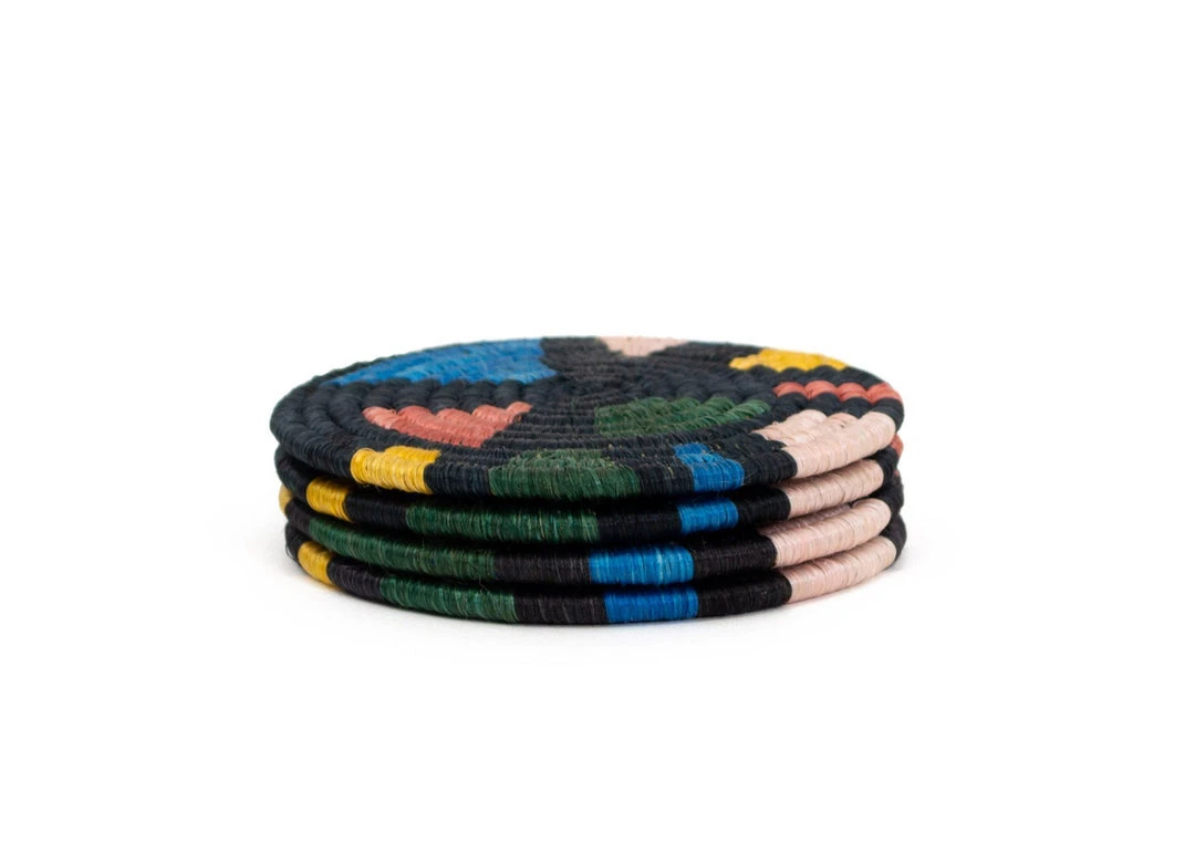 KAZI Black + Neon Mosaic Coasters Home Goods 4 KAZI Black + Neon Mosaic Coasters Home Goods