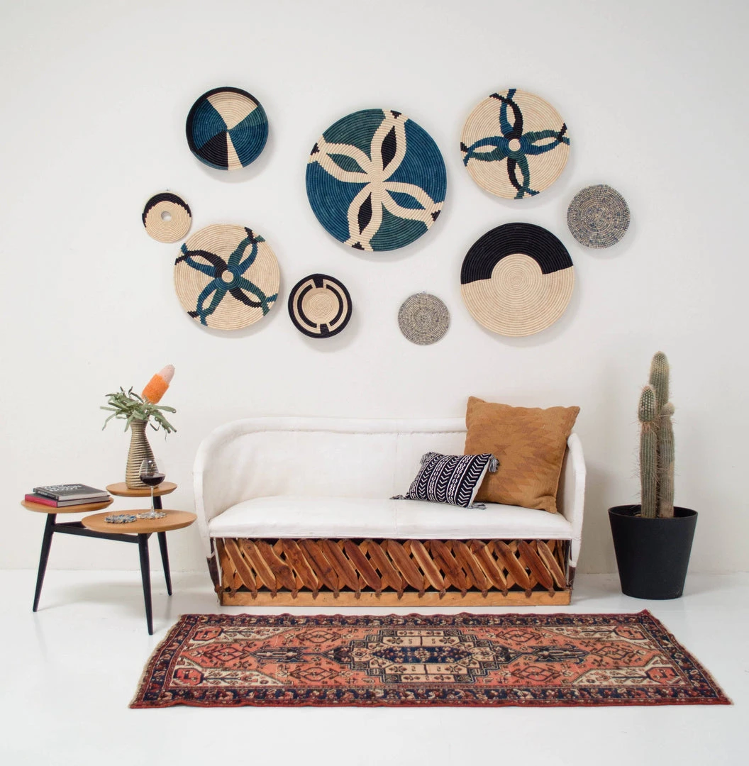 KAZI Cool Color Blocked Extra Large Raffia Wall Plate 4 KAZI Cool Color Blocked Extra Large Raffia Wall Plate