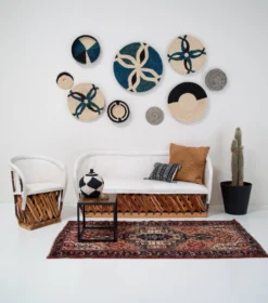 KAZI Home Goods Cool Color Blocked Large Raffia Wall Plate