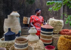 KAZI Cool Striped Raffia Floor Storage Basket