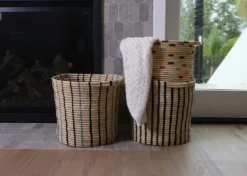 KAZI Cool Striped Raffia Floor Storage Basket