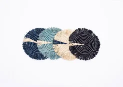 KAZI Home Goods Dash Of Blues Fringed Coasters 8 KAZI Home Goods Dash Of Blues Fringed Coasters