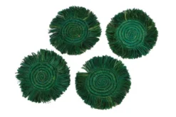 KAZI Home Goods Evergreen Fringed Oversized Raffia Coaster Set