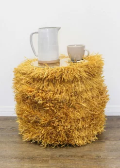 KAZI Fringed Mustard Stool With Frame