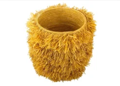 KAZI Fringed Mustard Stool With Frame