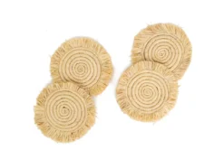 KAZI Office Accessories Fringed Natural Drink Oversized Coaster Set
