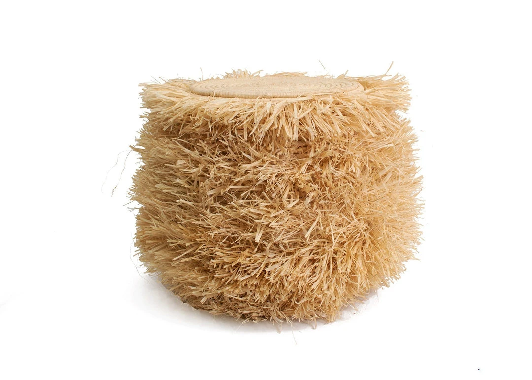 KAZI Home Goods Fringed Natural Stool With Frame 3 KAZI Home Goods Fringed Natural Stool With Frame