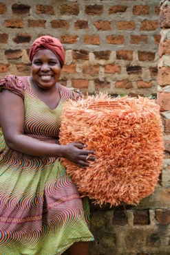 KAZI Fringed Peach Stool With Frame