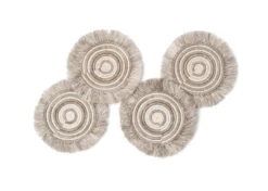 KAZI Fringed Taupe Geo Coasters Home Goods