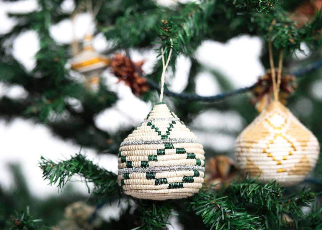 KAZI Fair Trade Green + Silver Bulb Ornament 4 KAZI Fair Trade Green + Silver Bulb Ornament