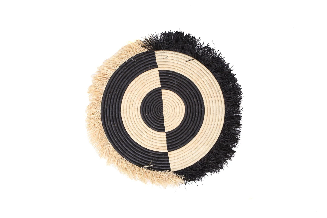 KAZI Half Bullseye Fringed Black Wall Disc Home Goods 3 KAZI Half Bullseye Fringed Black Wall Disc Home Goods