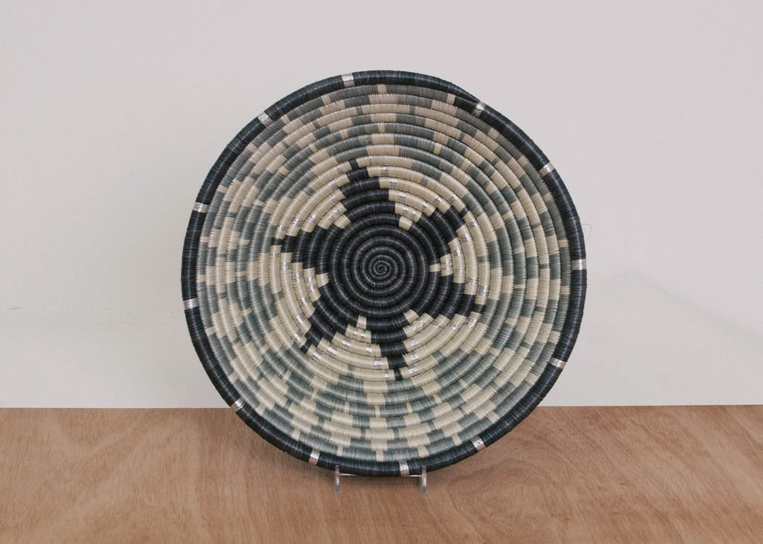 KAZI Large Metallic Silver Gray Intore Wall Bowl 3 KAZI Large Metallic Silver Gray Intore Wall Bowl