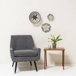 KAZI Large Metallic Silver Gray Intore Wall Bowl 10 KAZI Large Metallic Silver Gray Intore Wall Bowl