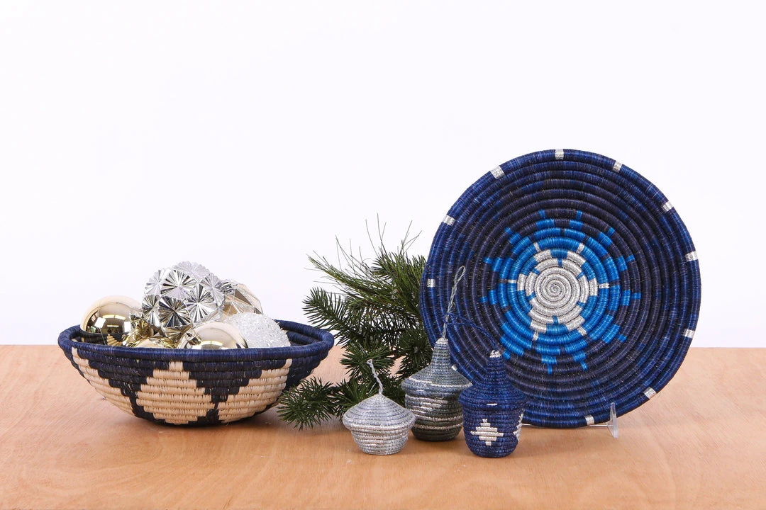 KAZI Metallic Silver + Blue Night Ornament Set Fair Trade 5 KAZI Metallic Silver + Blue Night Ornament Set Fair Trade