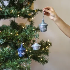 KAZI Metallic Silver + Blue Night Ornament Set Fair Trade