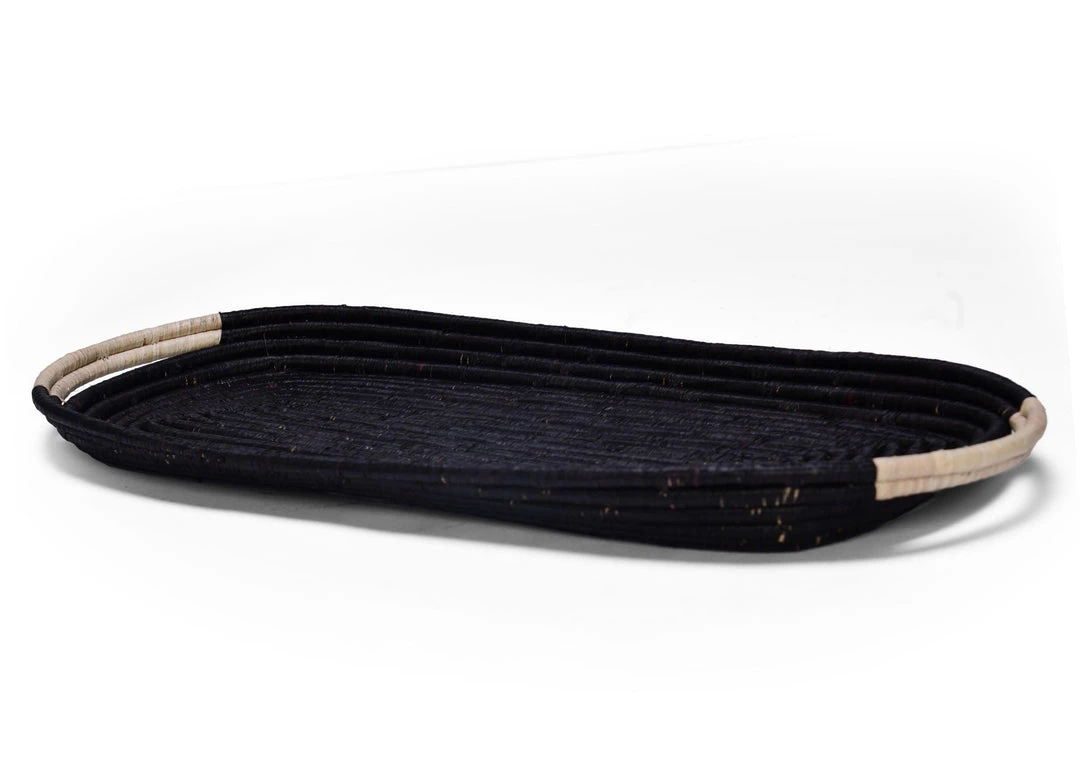 KAZI Home Goods Natural Handle + Black Raffia Rectangular Tray 4 KAZI Home Goods Natural Handle + Black Raffia Rectangular Tray