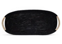 KAZI Home Goods Natural Handle + Black Raffia Rectangular Tray