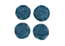KAZI Niagara Fringed Oversized Raffia Coaster Set