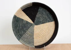 KAZI Home Goods Opal Gray Color Blocked Raffia Tray