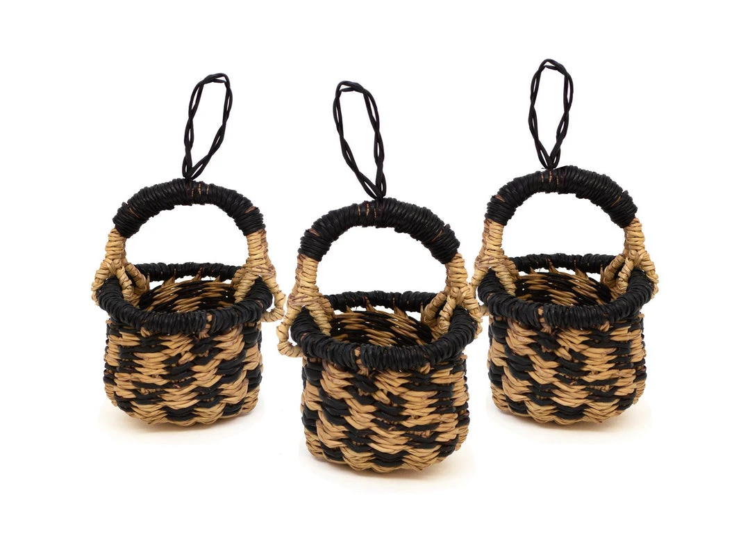 KAZI Petite Bolga Basket Ornament Set - Black 3 KAZI Petite Bolga Basket Ornament Set - Black