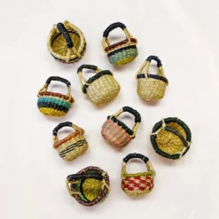 KAZI Petite Bolga Basket Ornament Set - Blue + Black