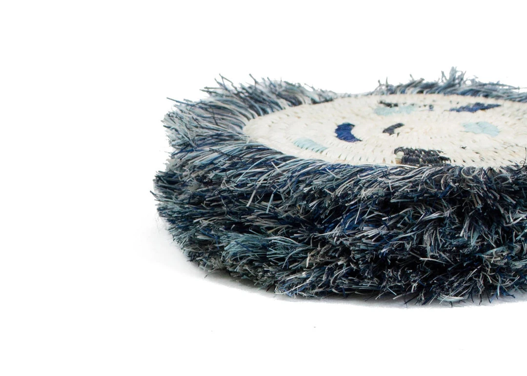 KAZI Silver Blue + Black Fringed Coasters Home Goods 5 KAZI Silver Blue + Black Fringed Coasters Home Goods