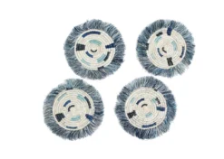 KAZI Silver Blue + Black Fringed Coasters Home Goods