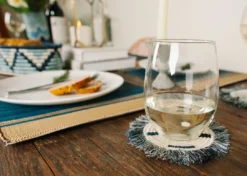 KAZI Silver Blue + Black Fringed Coasters Home Goods 12 KAZI Silver Blue + Black Fringed Coasters Home Goods