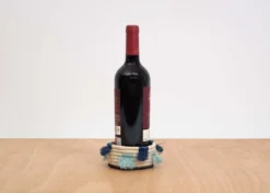 KAZI Home Goods Silver Blue Fringed Wine Bottle Coaster