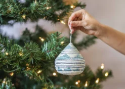 KAZI Soft Blue + Silver Bulb Ornament Fair Trade 6 KAZI Soft Blue + Silver Bulb Ornament Fair Trade