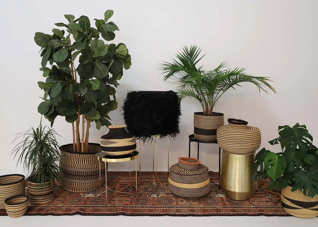 KAZI Striped Black Grass Pot 4 KAZI Striped Black Grass Pot