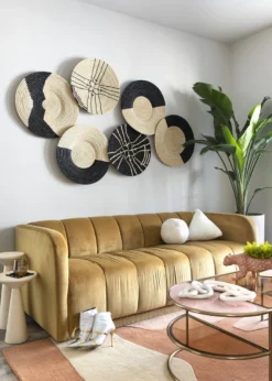 KAZI Striped Black + Natural Raffia Plate II