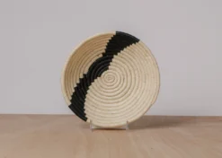 KAZI Striped Black + Natural Small Raffia Bowl