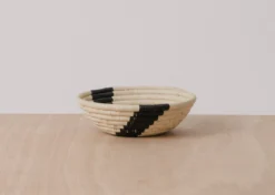KAZI Striped Black + Natural Small Raffia Bowl