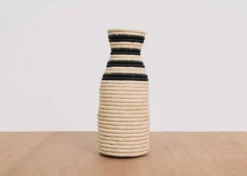 KAZI Striped Black Raffia Vase Home Goods