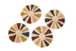 KAZI Striped Sand + Hunter Green Coasters Kitchen + Dining