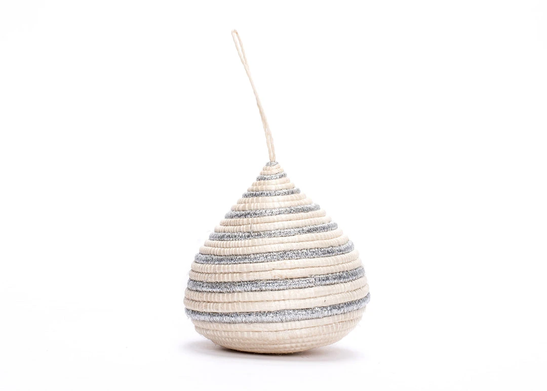 KAZI Fair Trade Striped Silver Bulb Ornament 3 KAZI Fair Trade Striped Silver Bulb Ornament