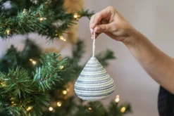KAZI Fair Trade Striped Silver Bulb Ornament 8 KAZI Fair Trade Striped Silver Bulb Ornament