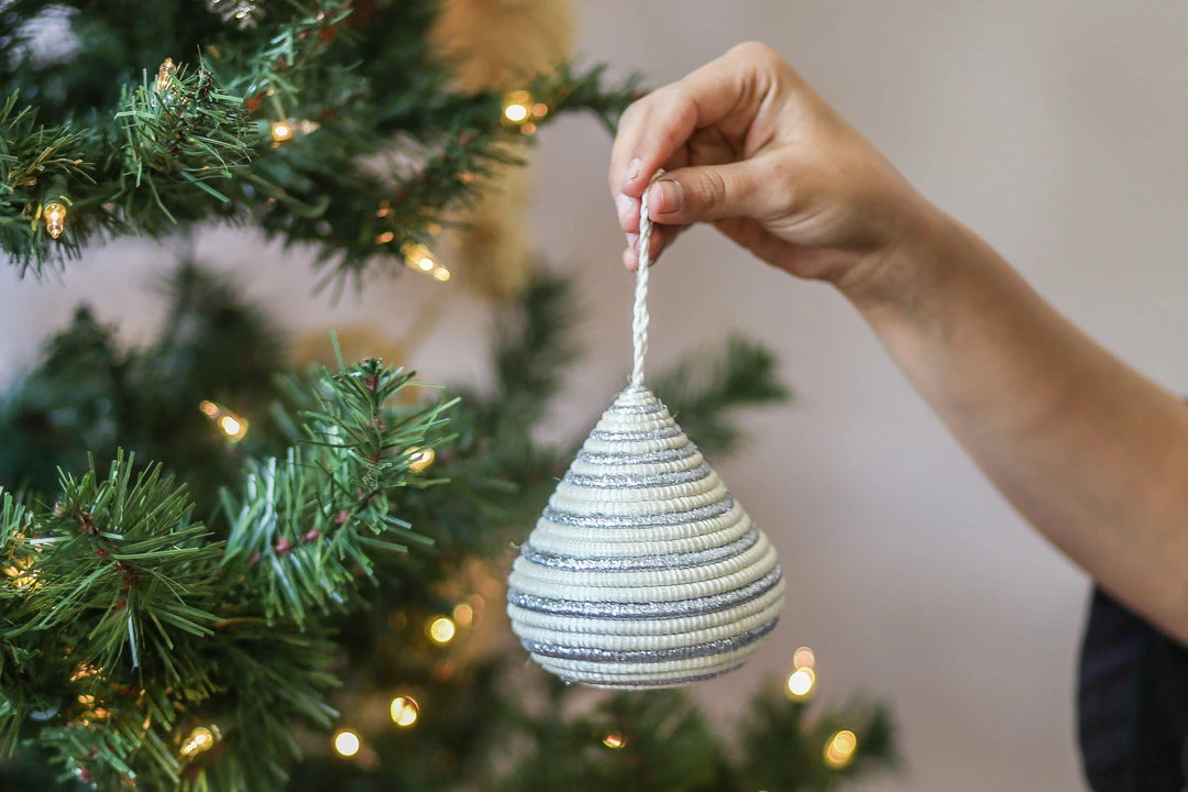KAZI Fair Trade Striped Silver Bulb Ornament 4 KAZI Fair Trade Striped Silver Bulb Ornament