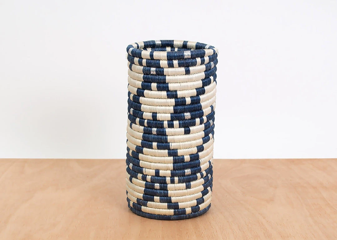 KAZI Tall Metallic Silver + Blue Night Vase Storage 3 KAZI Tall Metallic Silver + Blue Night Vase Storage