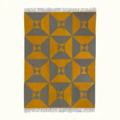 Kiliim Home Goods Gray + Yellow Arrows Wool Rug