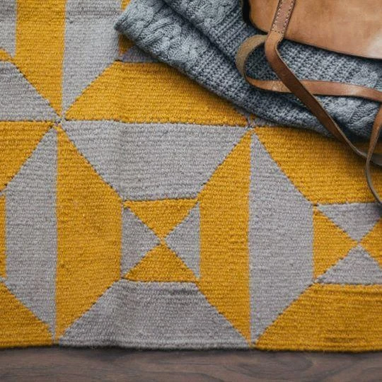 Kiliim Home Goods Gray + Yellow Arrows Wool Rug 4 Kiliim Home Goods Gray + Yellow Arrows Wool Rug