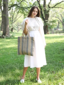 Korissa Dora Jute Tote Bag - Pale Gray