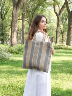 Korissa Dora Jute Tote Bag - Pale Gray