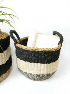Korissa Home Goods Ula Stripe Basket Set - Black 8 Korissa Home Goods Ula Stripe Basket Set - Black